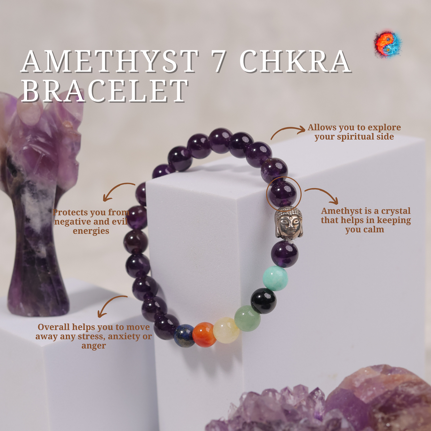 Amethyst 7 Chakra Bracelet | Power of 7 crystals
