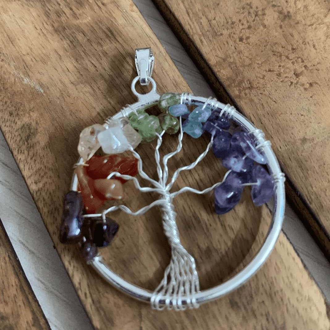 Tree of Life Pendant- With 7 Chakra Crystals