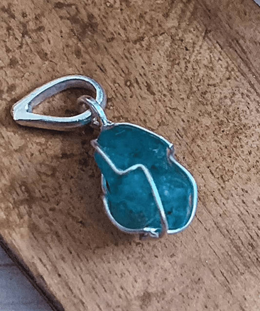 Neon Apatite Pendant Carved on Pure Silver