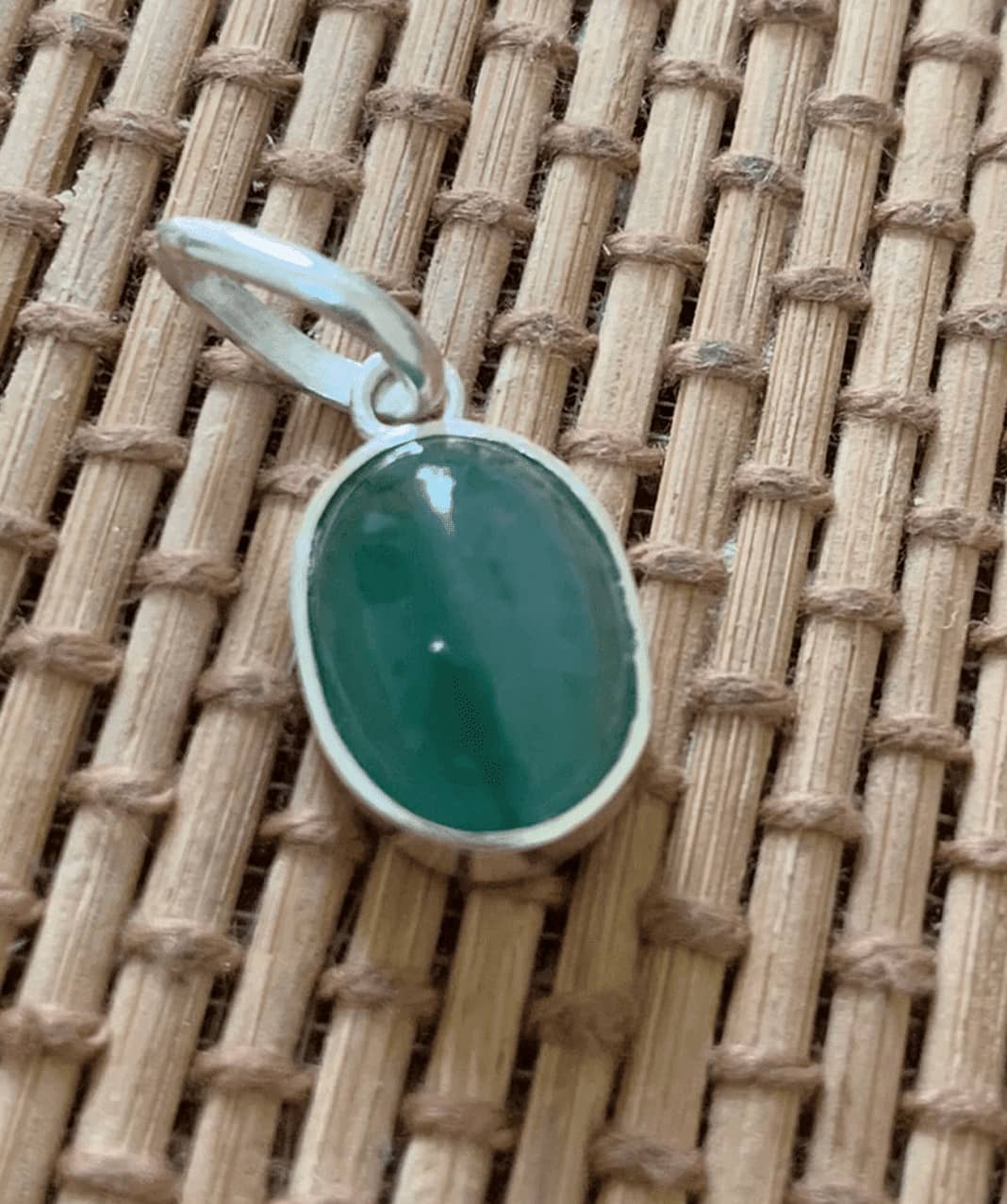 Green Aventurine Pendant Carved in Pure Silver