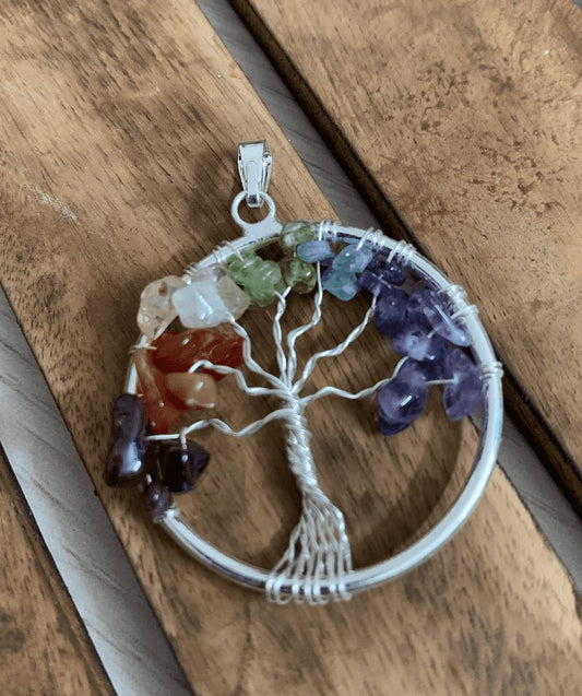 Tree of Life Pendant- With 7 Chakra Crystals